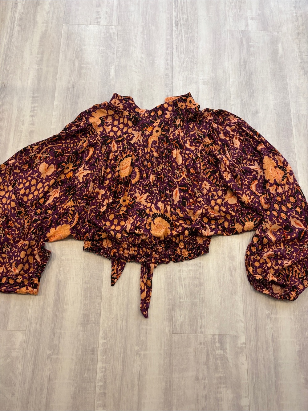 Rachel Zoe Tie-Front Floral Crop Blouse - Purple & Orange Tie Front. Button up. - Picture 3 of 8